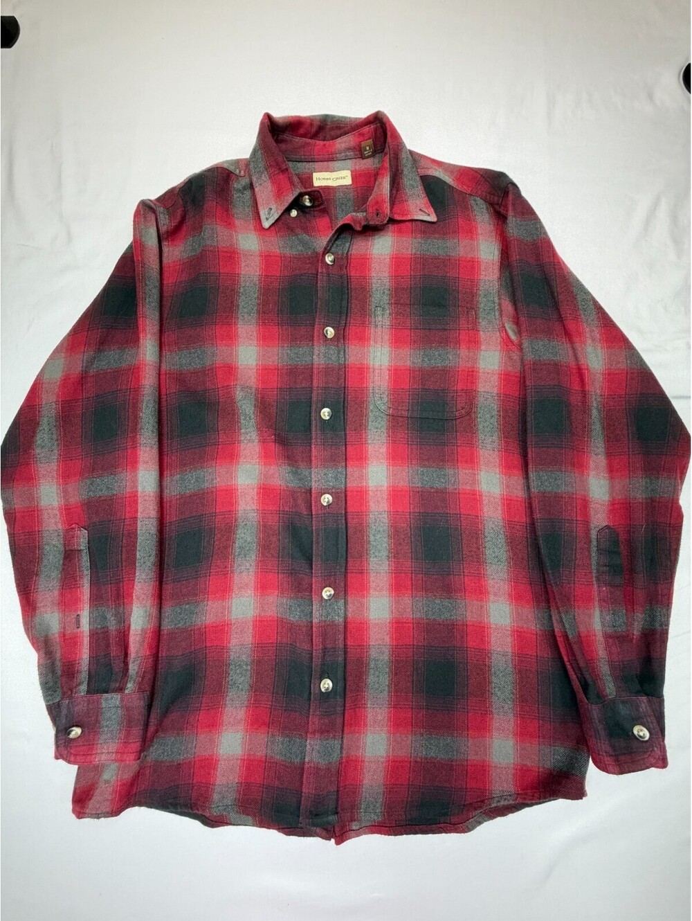 Hobbs Creek Men’s Button Up Shirt Long Sleeve Plaid Pocket Cotton Size M Red